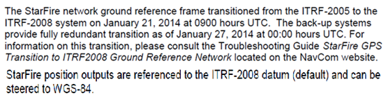 再論WGS84、ITRF2008及NavCom StarFire
