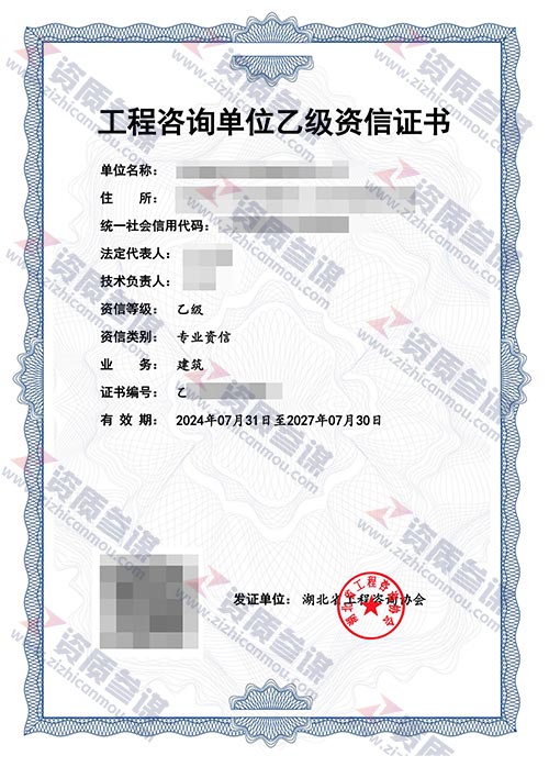 2024年7月湖北省乙級(jí)工程咨詢單位資信證書(shū)案例展示-2