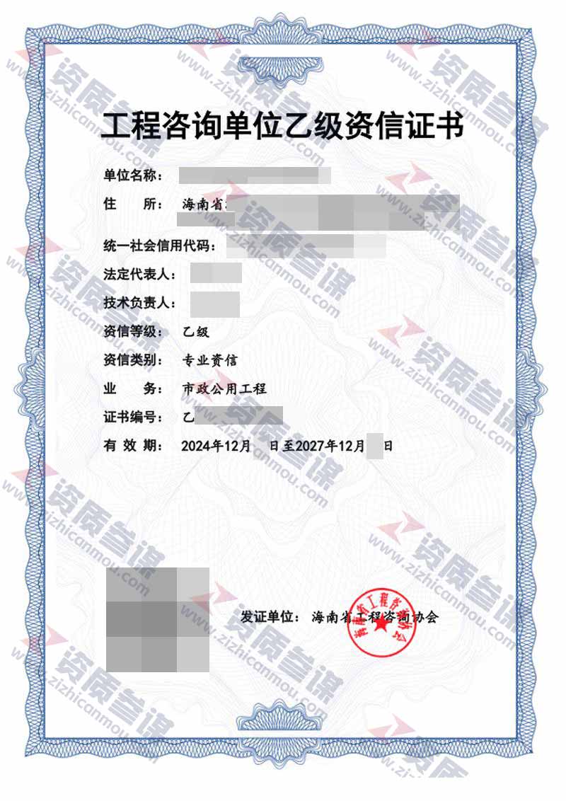 2024年12月海南省乙級工程咨詢單位資信證書案例展示-3